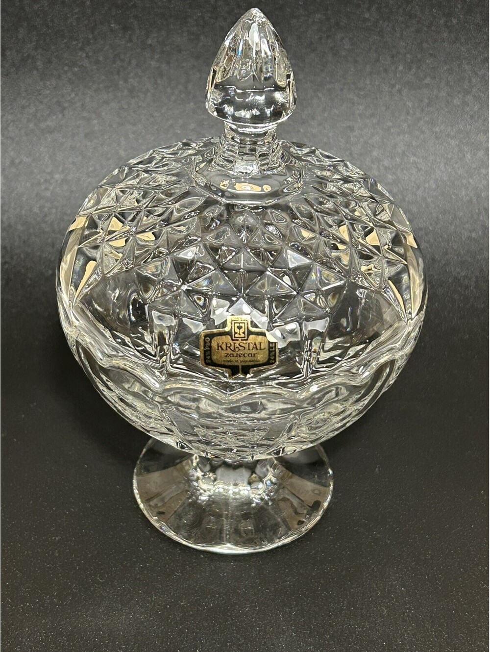 Vintage Kristal Zajecar 24% Lead Hand Cut Crystal Candy Trinket Dish w/Lid 20’s
